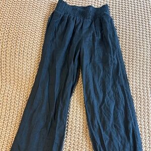 Quince Womens 100% European Linen Wide Leg Pants Black Missing Drawstring sz S
